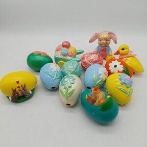 Nowells Ceramic Eggs Bunny Chick Lot Of 13 Painted Vintage